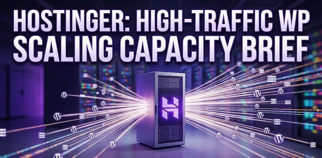 A digital dashboard overlay illustrating a massive spike in concurrent web traffic being seamlessly managed and distributed across Hostinger's LiteSpeed cloud server architecture.