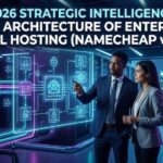 A sleek digital dashboard comparing the server infrastructure and pricing tiers of Namecheap Private Email against modern AI-integrated communication platforms.