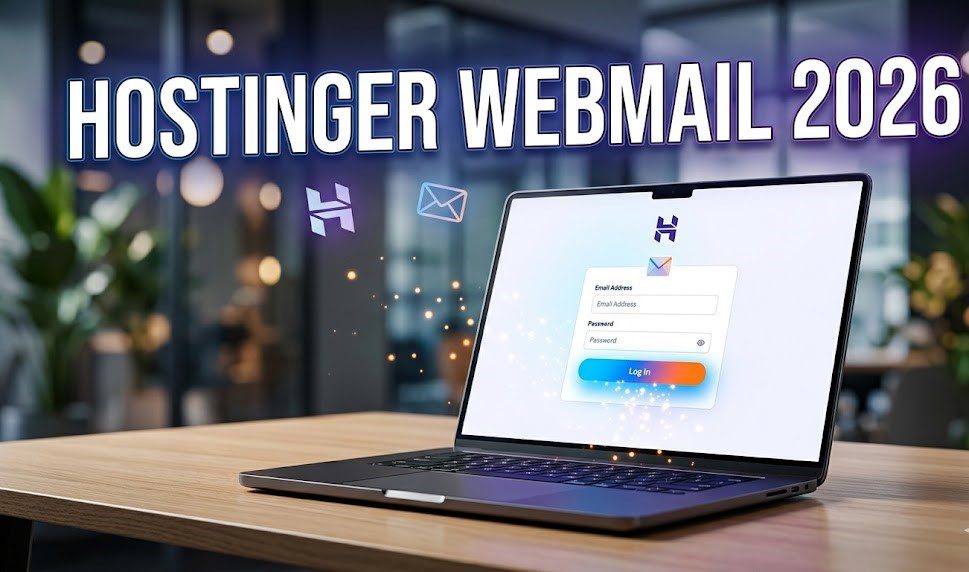 The Hostinger Webmail login screen showing fields for email address and password.