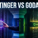 A side-by-side comparison chart showing the pricing and features of Hostinger and GoDaddy web hosting plans.